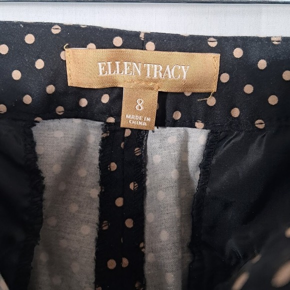ELLEN TRACY 8 Cigarette Ankle Pants Black Tan Polka Dot Pull On Retro Vibe - Picture 4 of 5